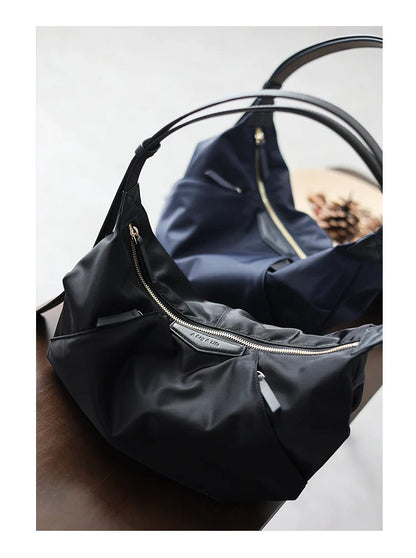 Lightweight Nylon Matching Genuine Leather Crossbody Bag High Quality Single Shoulder Bags Fashion Pleated Messenger Purses