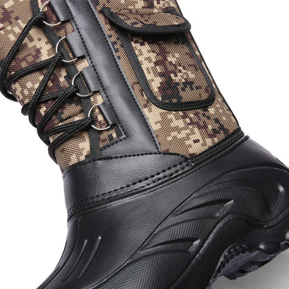 New Winter Camouflage Snow Men Boots Rain Shoes Outdoor Waterproof With Fur Plush Warm Male Casual Mid-Calf Work Motorcycle Boot