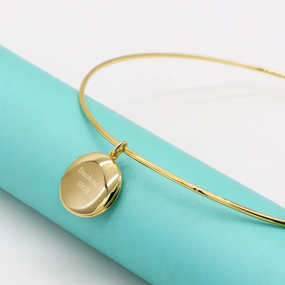 Vintage Simple 925 Sterling Silver Necklace Geometric Choker Shiny And Delicate Collarbone Chain For Women's Golden Jewellery
