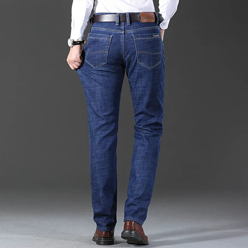 2024 New Jeans Brand Autumn Winter Jeans Warm Flocking Warm Soft Men Activities Warm Fleece Men Jeans Black Blue  Colors