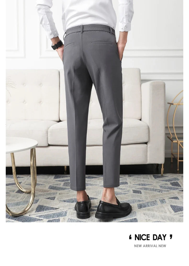 New Men Non-iron fabric Dress Pants Slim Straight Black Apricot Dark Gray Casual Suit Pants Male Business Little Feet Suit pants