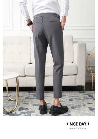 New Men Non-iron fabric Dress Pants Slim Straight Black Apricot Dark Gray Casual Suit Pants Male Business Little Feet Suit pants