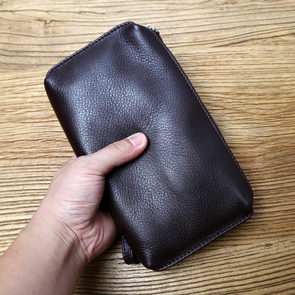 Leather Leisure Man With Long Purse, Soft Leather, Hand Zipper, Money Chuck Layer, Cowhide Credit Card Bag, Cell Phone Bag