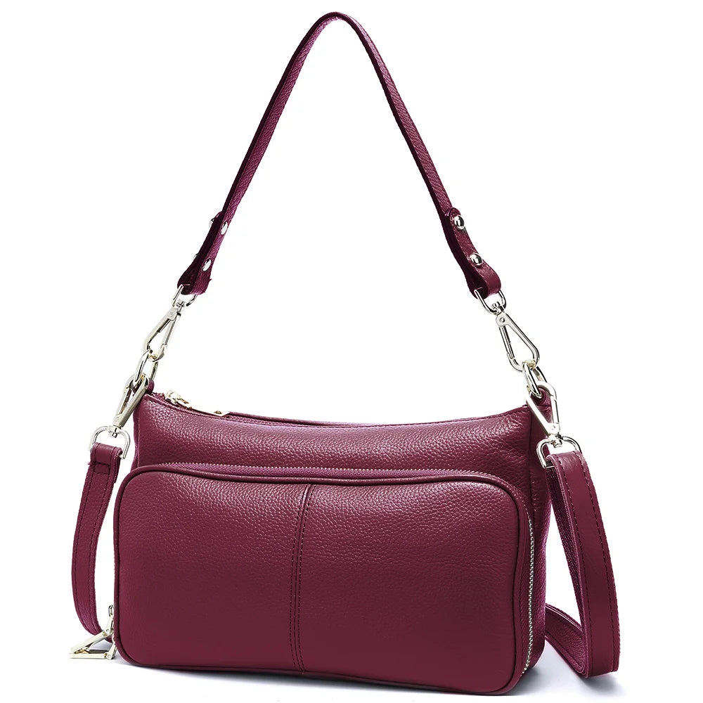 Women's Handbag 100% Genuine Leather Ladies Shoulder Crossbody Messenger Bag Fashion Hobos Black High Quality