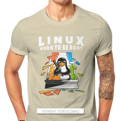 Linux Operating System Tux Penguin Man TShirt Window Crash Root Illustration Fashion T Shirt Graphic Sweatshirts New Trend Tees