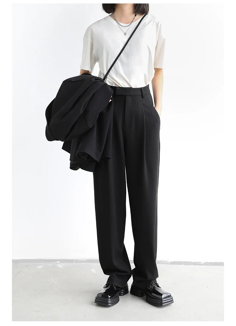 Simple Casual Women Twill Suit Pants Wide Leg Pants Straight Floor Pants Office Ladies Female Trousers