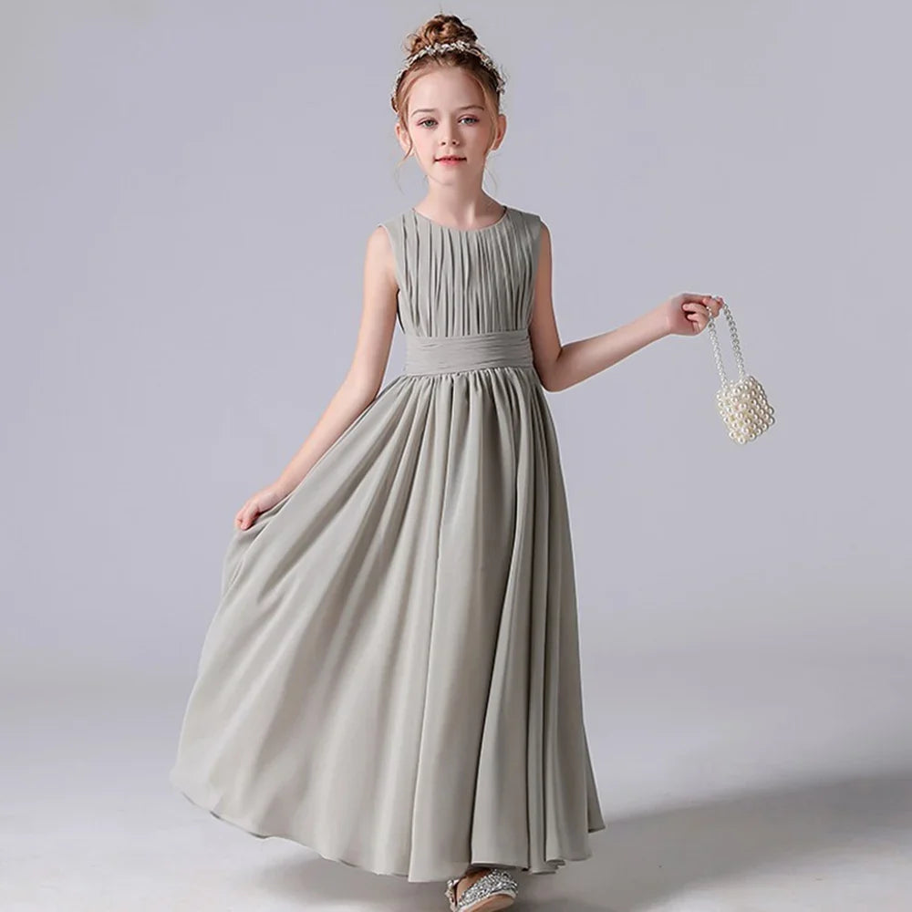 Customized Chiffon Pleated Flower Girl Dresses Sashe Kid Wedding Birthday Party Pageant Gowns Junior Bridesmaid Dress