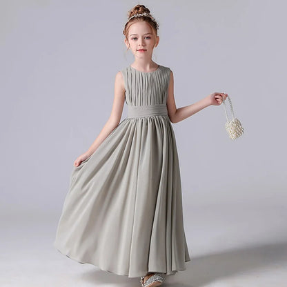 Customized Chiffon Pleated Flower Girl Dresses Sashe Kid Wedding Birthday Party Pageant Gowns Junior Bridesmaid Dress