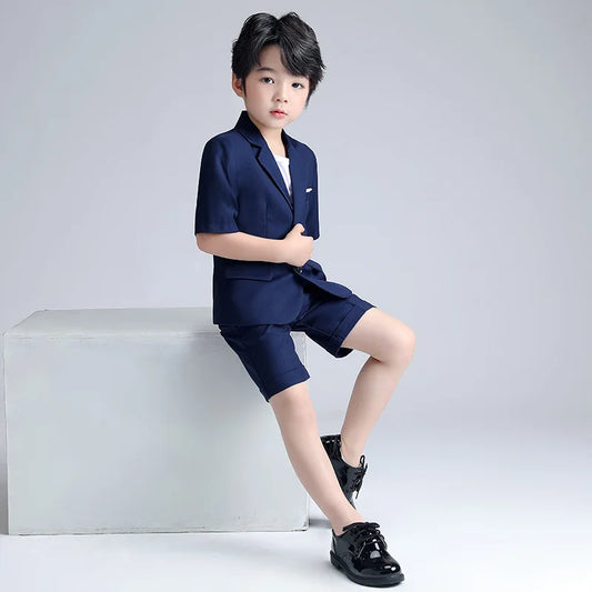 Boys Summer Blazer Jacket +Shorts 2PCS Clothing Set School Kids Wedding Tuxedo Dress Children Chorus Performance Dress Costume