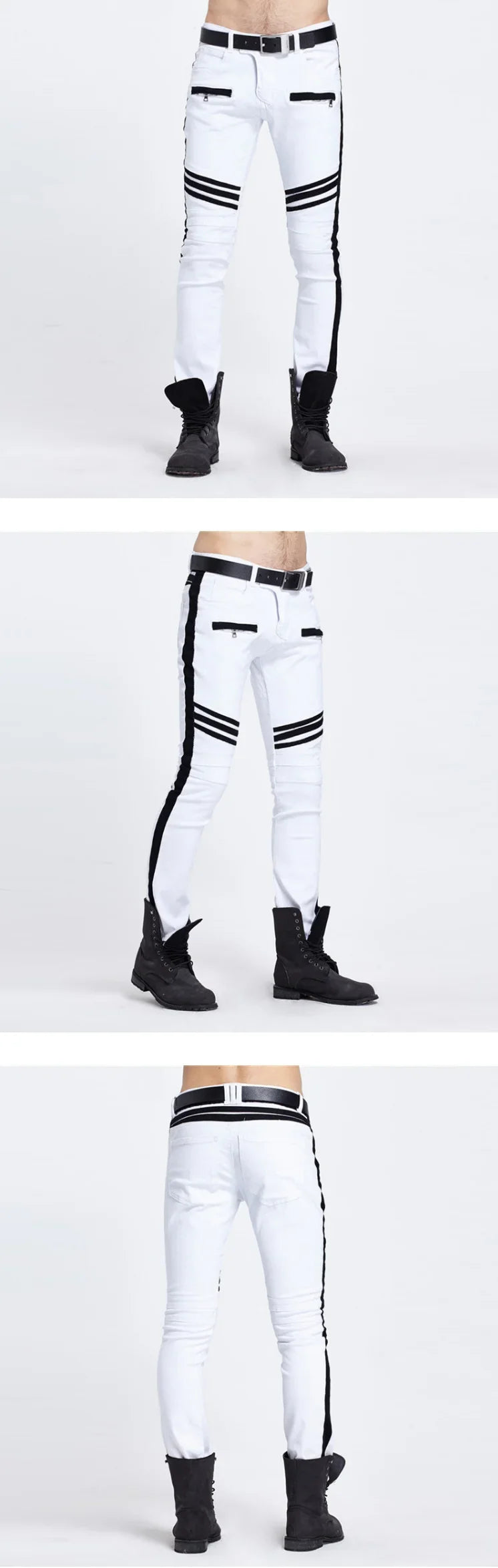 New Jeans Men Black and White Folding Oversize European and American Zip Pocket 3D Decorative Denim Feet Pants Slim Fit23