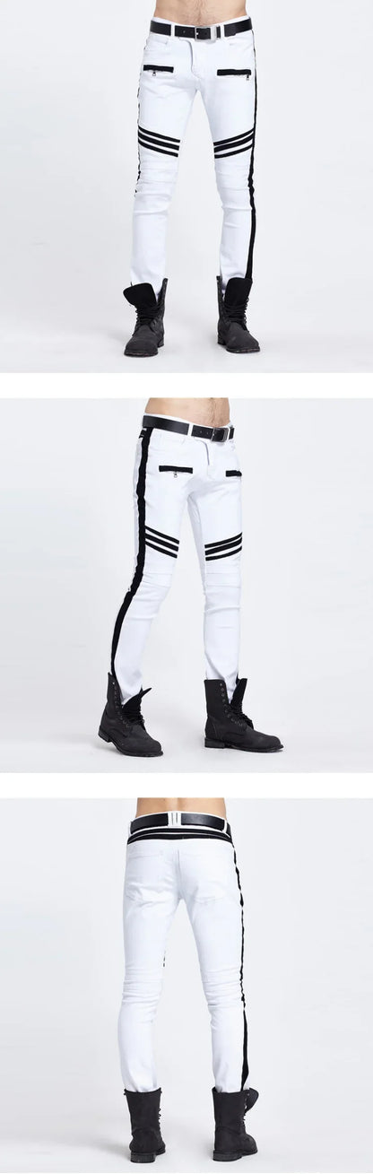 New Jeans Men Black and White Folding Oversize European and American Zip Pocket 3D Decorative Denim Feet Pants Slim Fit23