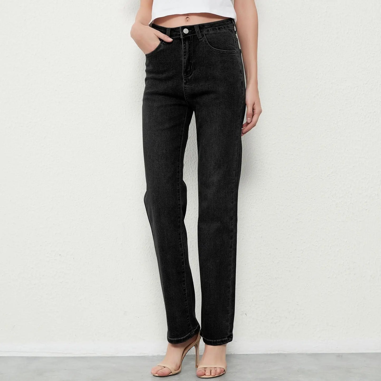 New Stretch Straight High Waist Jeans Women Vintage Baggy Full Length Long Denim Trousers Streetwear 2021 Jeans