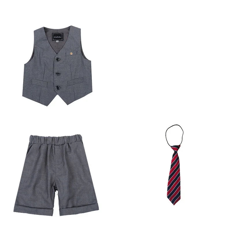Boys Girls Summer Vest Shorts Clothing Set Baby Children Birthday Ceremonial Wedding Dress Skirt Suit Gentleman Kids Costumes