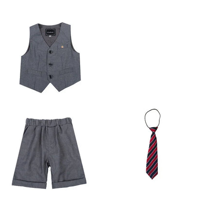 Boys Girls Summer Vest Shorts Clothing Set Baby Children Birthday Ceremonial Wedding Dress Skirt Suit Gentleman Kids Costumes