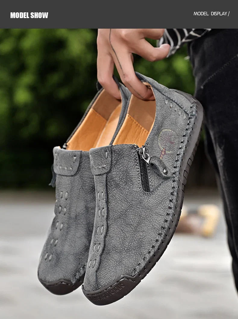 Handmade Leather Men Shoes Casual Slip On Loafers Breathable Leather Shoes Men FlatsTooling Shoes Plus Size