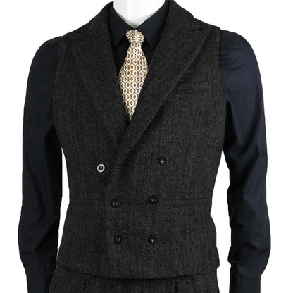 Men's Suit Vest Herringbone Tweed Slim Fit Waistcoat Double Breasted Sleeveless Jacket For Wedding