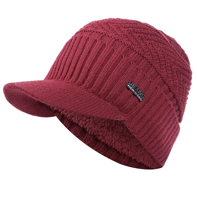 Unisex Warm Winter Hats Stylish Add Fur Lined Soft Beanie Cap With Brim Thick Winter Knitted Hats For Men & Women Dropshipping