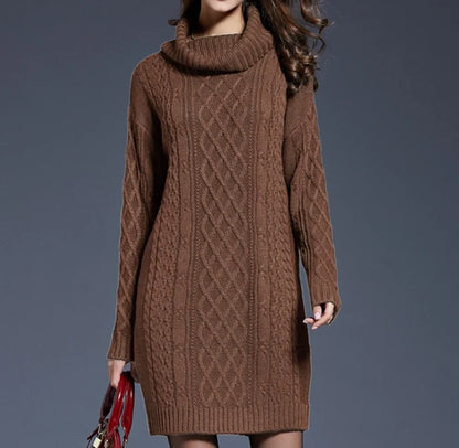Plus Size Women Casual Knitted Long Sleeve Winter Dresses Sweater Solid Knee Length Loose Fat Female Over Size Dresses 4XL