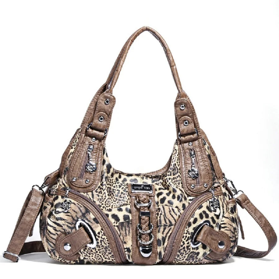 Vintage Women Handbags Fashion Leopard Shoulder Bag Top-handle Handbag Satchel Dumpling Shoulder Bag Tote Hobos Large Purse