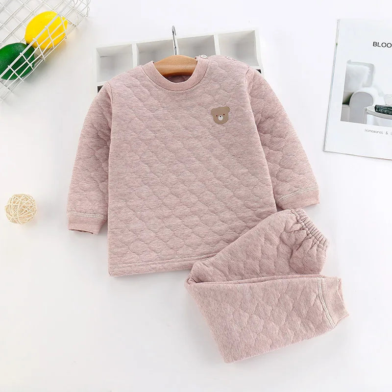 Winter Kids Pajamas For Baby Children Thermal Underwear Clothes Suit Three Layers Thick Cotton Toddler Boys Girls Sleepwear Set