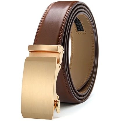 Multicolor Genuine Leather Men's Belts Fashion Business Automatic Buckle Straps Ratchet Cow Leather Waistband 3.5cm Width