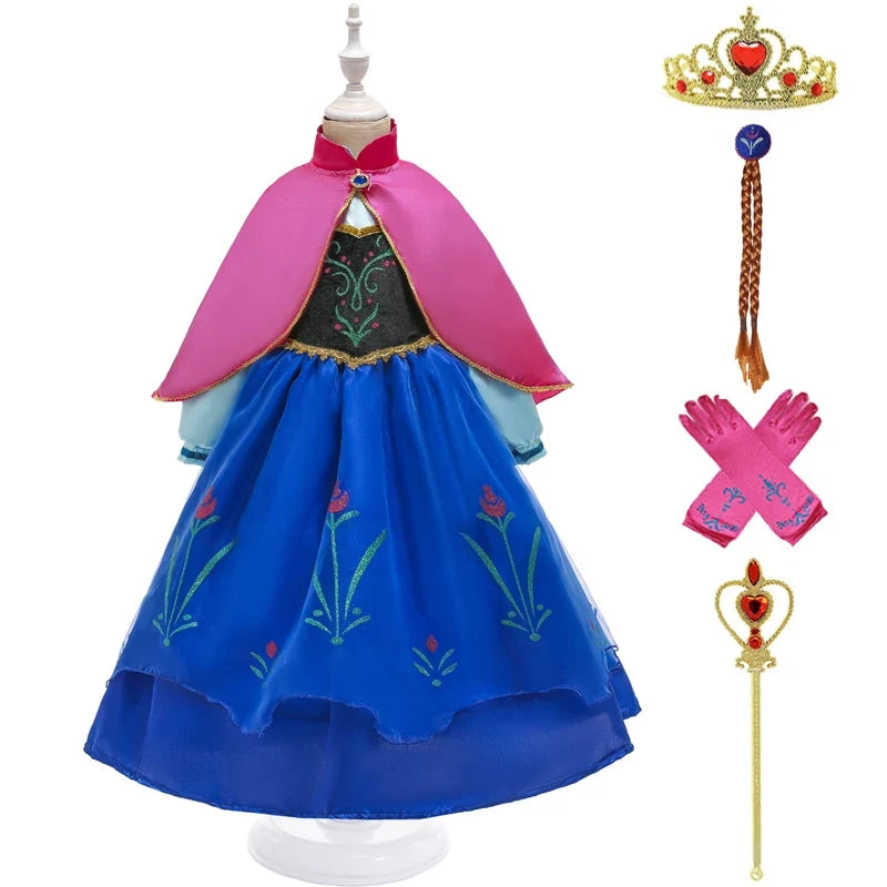 Elsa Dresses For Girls Princess Party Elsa Costume Snow Queen 2 Cosplay Elza Vestidos Hair Accessory Set Halloween Girls Clothes