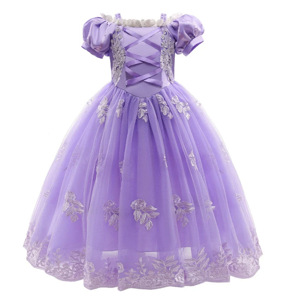 Girl Cosplay Princess Aurora Rapunzel Dress Up Kids Christmas Halloween Tulle Fancy Costume for Children Girls Birthday