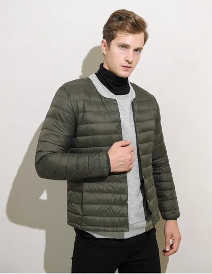 Matt Fabric Ultra Light Down Jacket Men V-neck Men's Down Jacket Slim Windproof Portable Lightweight Coat Warm Liner