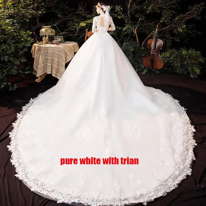 High Neck Wedding Dress 2024 Luxury Three Quarter Sleeve Lace Up Ball Gown Vestido De Noiva Plus Size Customized
