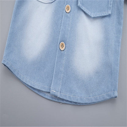New Summer Baby Boys Denim Clothing Children Casual Short Sleeve Shirt Shorts 2Pcs/Set Kids Sportswear Toddler Fashion Wear