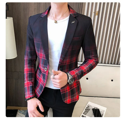 2022 Spring New Colorblock Plaid Blazer Men Slim Casual Man Blazers Wedding Business Party Clothing Dress Coat Blazer M-3XL