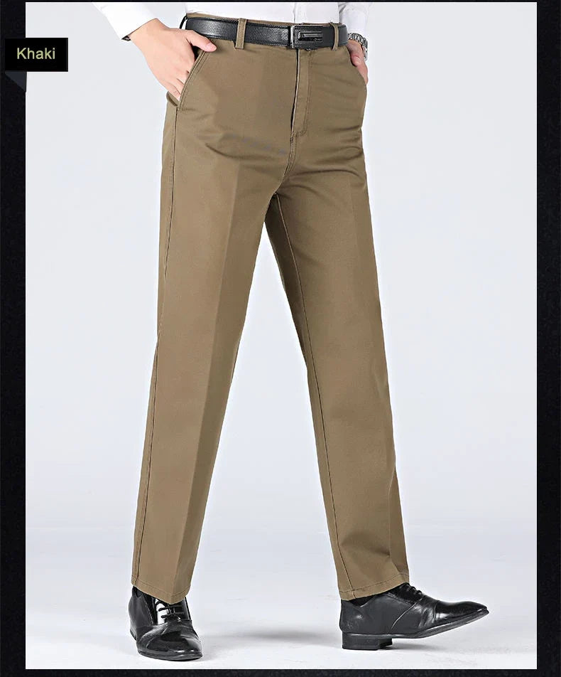 New Arrival 100% Cotton Summer Autumn Men's Casual Pants Fashion Solid Black Beige Gentle Thicken Trousers Brand Smart Suit Pant