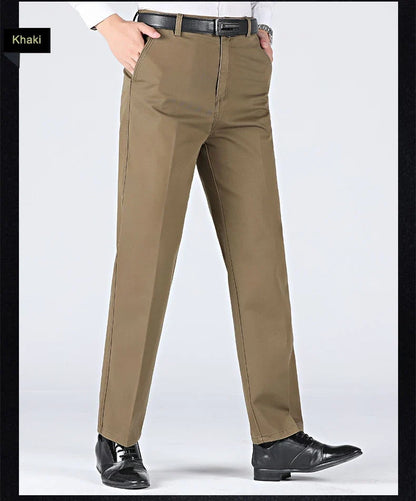 New Arrival 100% Cotton Summer Autumn Men's Casual Pants Fashion Solid Black Beige Gentle Thicken Trousers Brand Smart Suit Pant