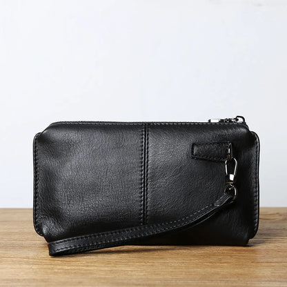 Leather Leisure Man With Long Purse, Soft Leather, Hand Zipper, Money Chuck Layer, Cowhide Credit Card Bag, Cell Phone Bag