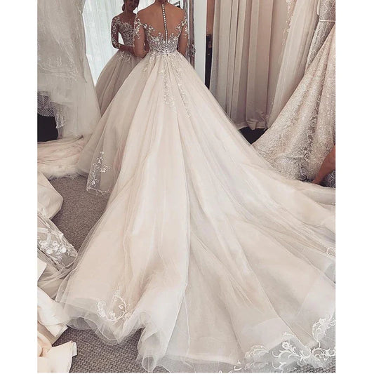 Charming Lace Wedding Dresses 2020 Sheer Long Sleeves Custom Made Illusion A-Line Bridal Gowns