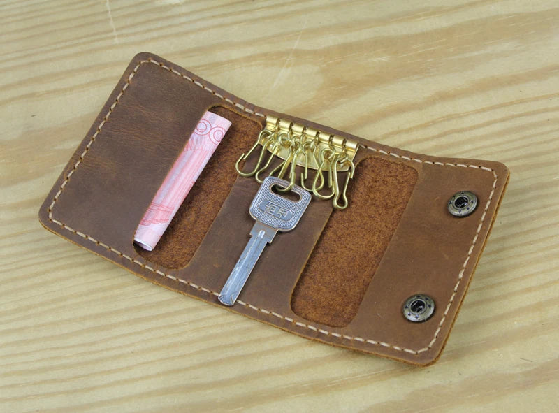 Handmade Vintage Genuine Leather Key Holder Men keyChain Cover Leather Key Wallet Men key case bag Women Key Organizer