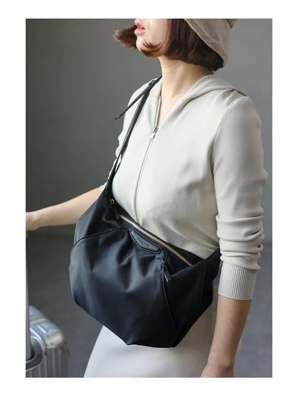 Lightweight Nylon Matching Genuine Leather Crossbody Bag High Quality Single Shoulder Bags Fashion Pleated Messenger Purses