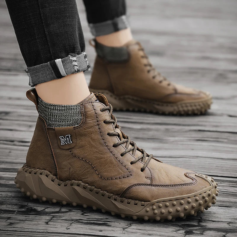 Winter Warm Men's Casual Shoes Fashion Men's Leather Boots Comfortable Men's Ankle Boots Outdoor High Quality Hiking Boots Men