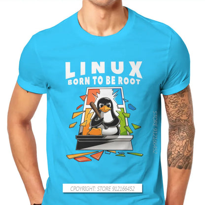Linux Operating System Tux Penguin Man TShirt Window Crash Root Illustration Fashion T Shirt Graphic Sweatshirts New Trend Tees