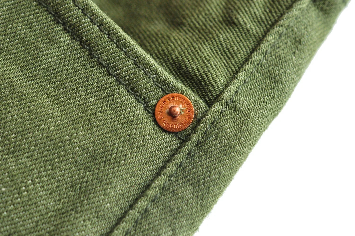 Men Jeans Vulcanization Olive Green 107 Selvedge Denim Jeans Men Washed Slim Fit 14 Oz Zipper Fly