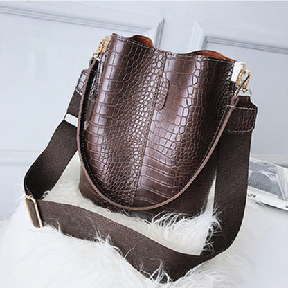 Crocodile Crossbody Bag For Women bucket Shoulder Bag large capacity Brand Designer Women Handbag PU Leather Female bolsos mujer
