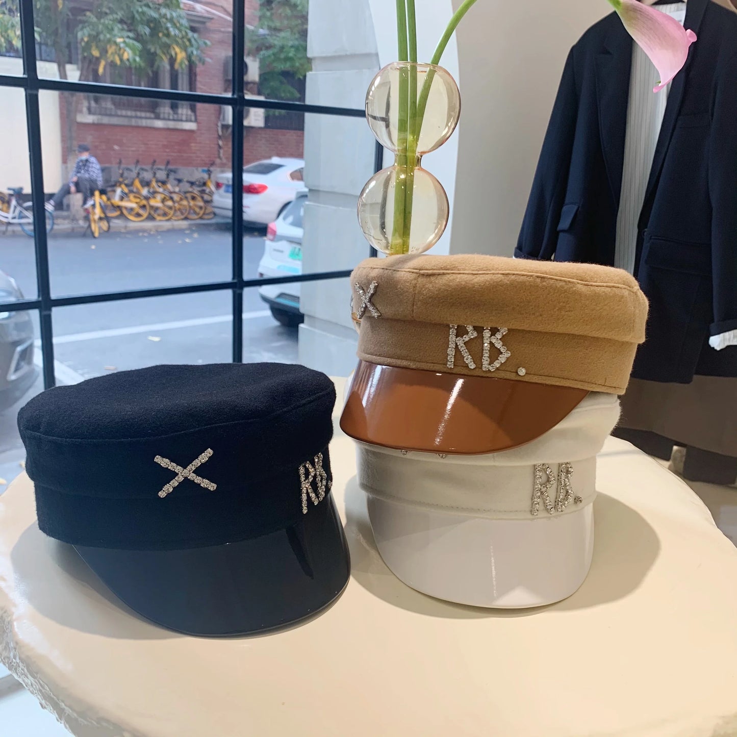 New Women Hats Crystal baker boy hat Wool Newsboy Caps Female Flat Militray Caps Visor S-XL