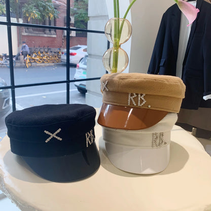 New Women Hats Crystal baker boy hat Wool Newsboy Caps Female Flat Militray Caps Visor S-XL