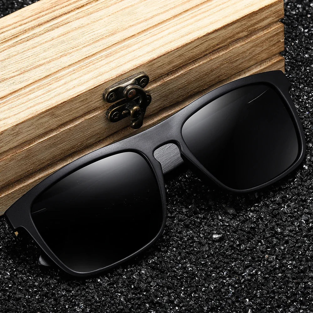 New Arrivals Black Wooden Polarized Sunglasses for Men Bamboo Sunglasses Red UV400 Lenses Fashion Driving Shades Carton S5523