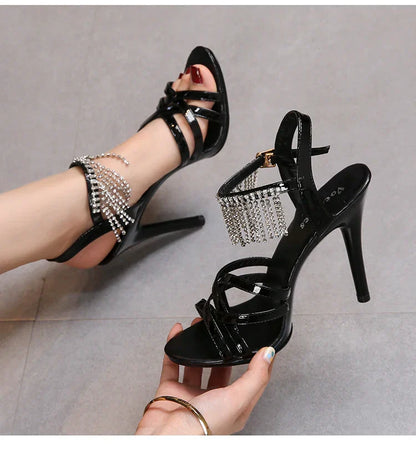 Model Catwalk High Heels Stiletto Sexy Platform 11cm Sandals Female Summer Red party Shoes Woman Sandals Cross Straps Size 43