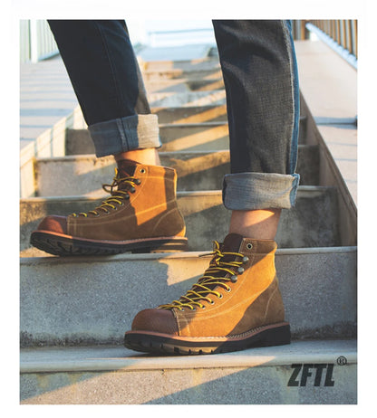 ZFTL Men's Boots Man Ankle Boots Casual Lace up Boots Male Handmade Sewing tooling boots Cow Leather Desert boots Men's 2025
