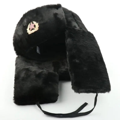 Soviet Badge Ushanka Men&Women Bomber Hats CCCP Army Pilot Trapper Trooper Hat Winter Faux Rabbit Fur Earflap Snow Caps