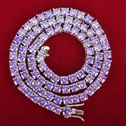 Purple Tennis Chain Necklace Hip Hop Rock Street Jewelry AAAAA Cubic Zirconia 24K Real Gold Color Plated