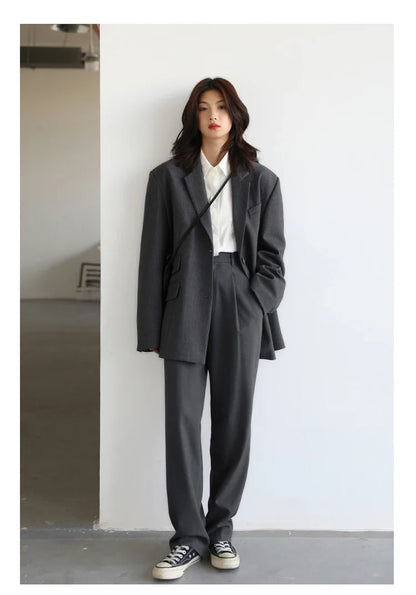 Simple Casual Women Twill Suit Pants Wide Leg Pants Straight Floor Pants Office Ladies Female Trousers