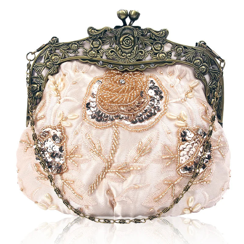 Retro Embroidery Designer Bags Luxury Purses and Handbags Bead bag Sequins Clutch Purse Chains Shoulder Evening Bag Z348